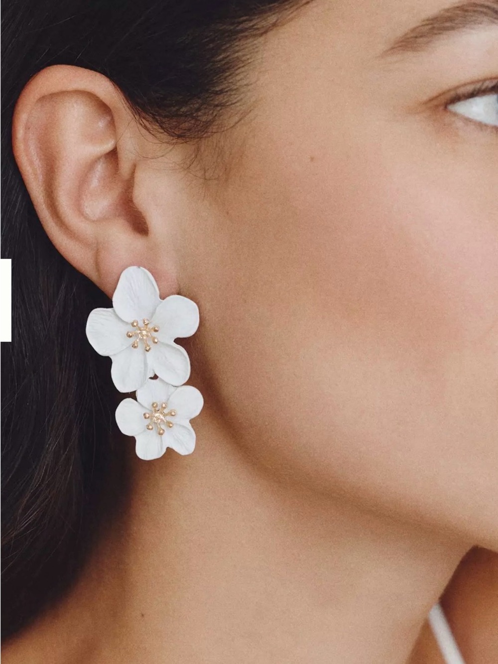 Anthropologie stacked White Floral Drop Earrings